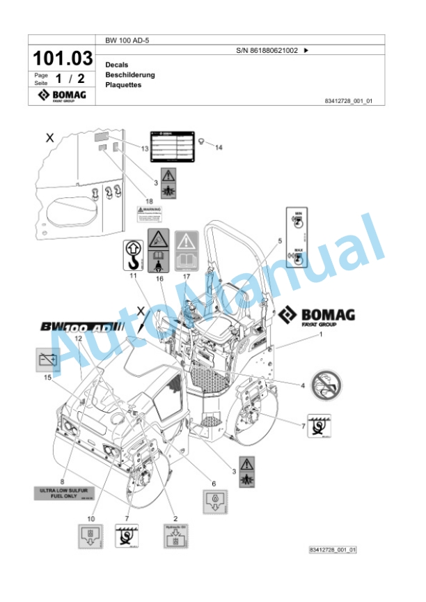 Bomag BW 100 AD-5 Tandem Vibratory Roller Spare Parts Catalogue 00826047 3 Bomag BW 100 AD-5 Tandem Vibratory Roller Spare Parts Catalogue 00826047-3