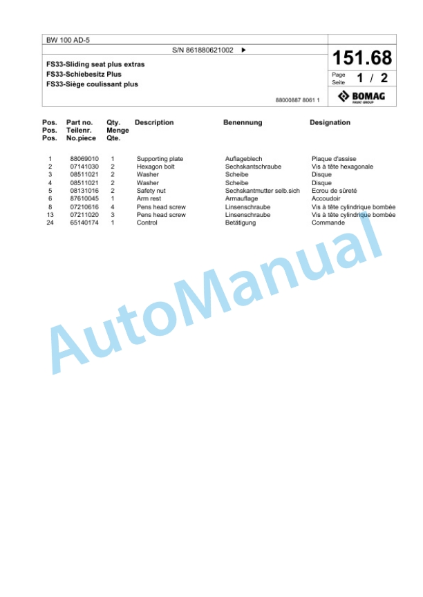 Bomag BW 100 AD-5 Tandem Vibratory Roller Spare Parts Catalogue 00826047 5 Bomag BW 100 AD-5 Tandem Vibratory Roller Spare Parts Catalogue 00826047-5