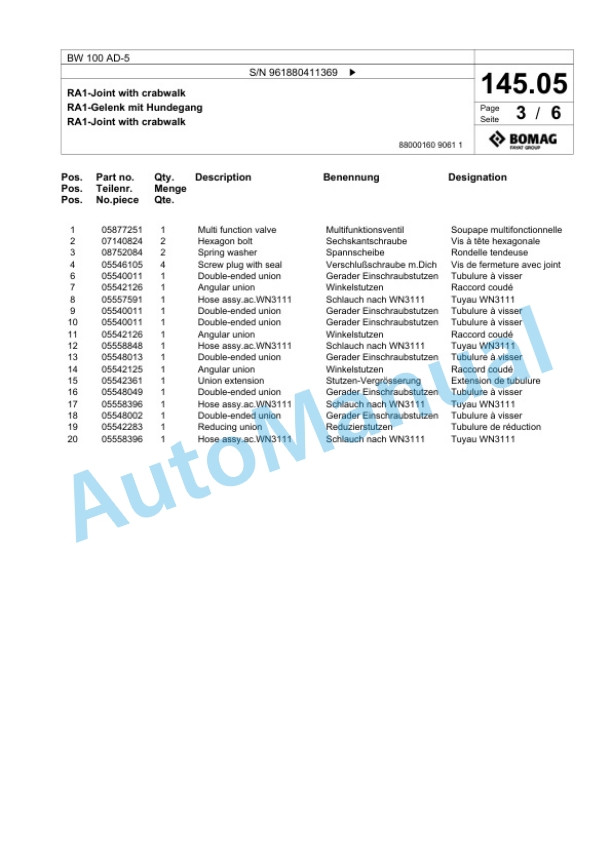 Bomag BW 100 AD-5 Tandem Vibratory Roller Spare Parts Catalogue 00826215 4 Bomag BW 100 AD-5 Tandem Vibratory Roller Spare Parts Catalogue 00826215-4