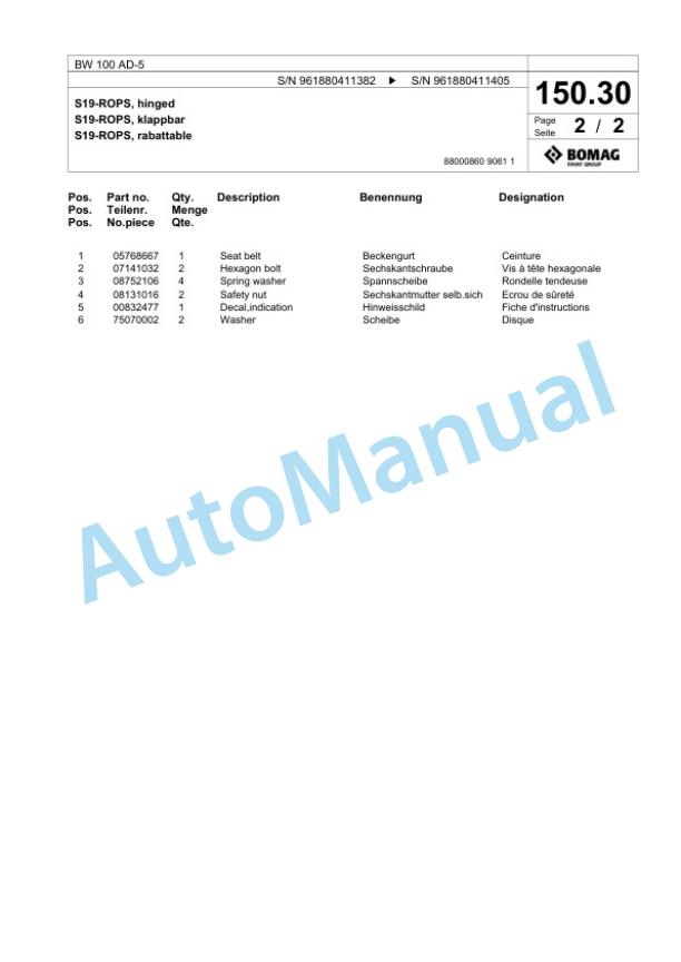 Bomag BW 100 AD-5 Tandem Vibratory Roller Spare Parts Catalogue 00826215 5 Bomag BW 100 AD-5 Tandem Vibratory Roller Spare Parts Catalogue 00826215-5