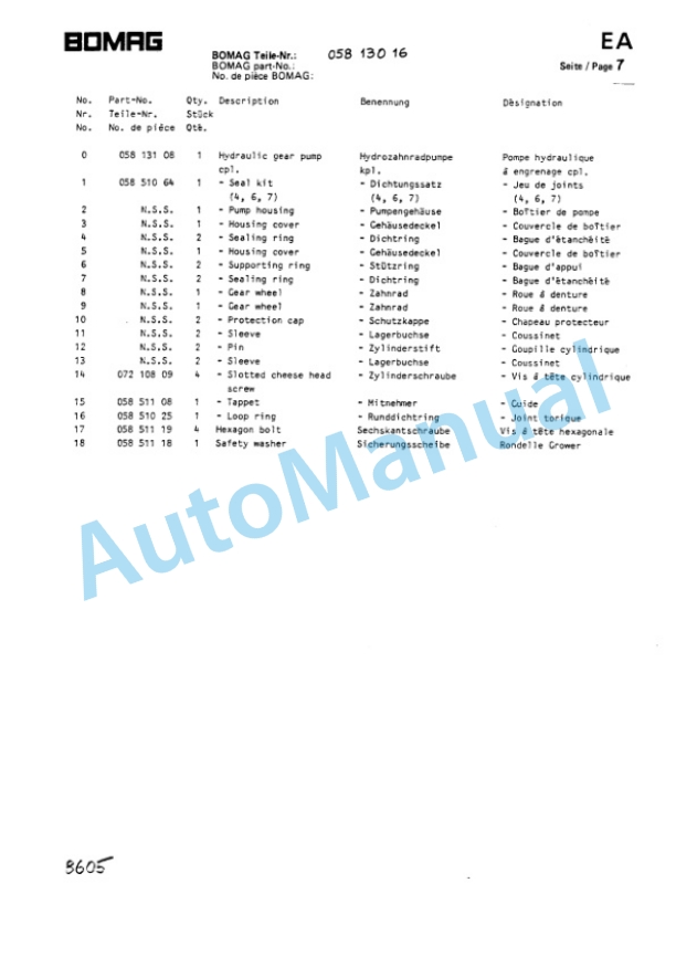 Bomag BW 100 AD-AC Spare Parts Catalogue 00812710 3 Bomag BW 100 AD-AC Spare Parts Catalogue 00812710-3