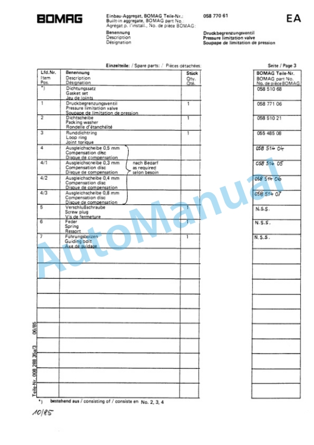 Bomag BW 100 AD-AC Spare Parts Catalogue 00812710 5 Bomag BW 100 AD-AC Spare Parts Catalogue 00812710-5