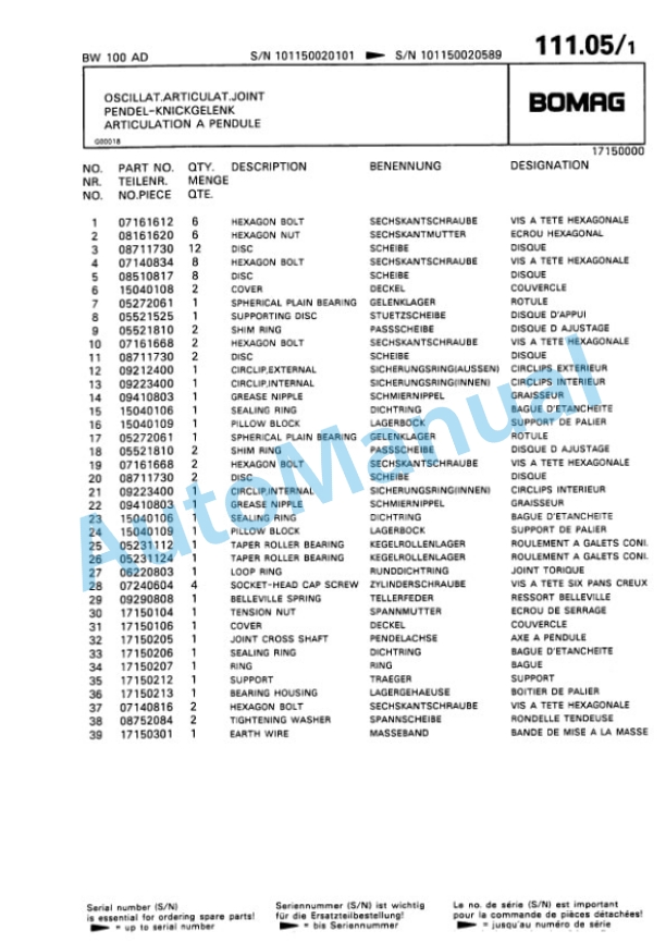 Bomag BW 100 AD, BW 100 AC Double Vibratory Roller Spare Parts Catalogue 00810018 4 Bomag BW 100 AD, BW 100 AC Double Vibratory Roller Spare Parts Catalogue 00810018-4