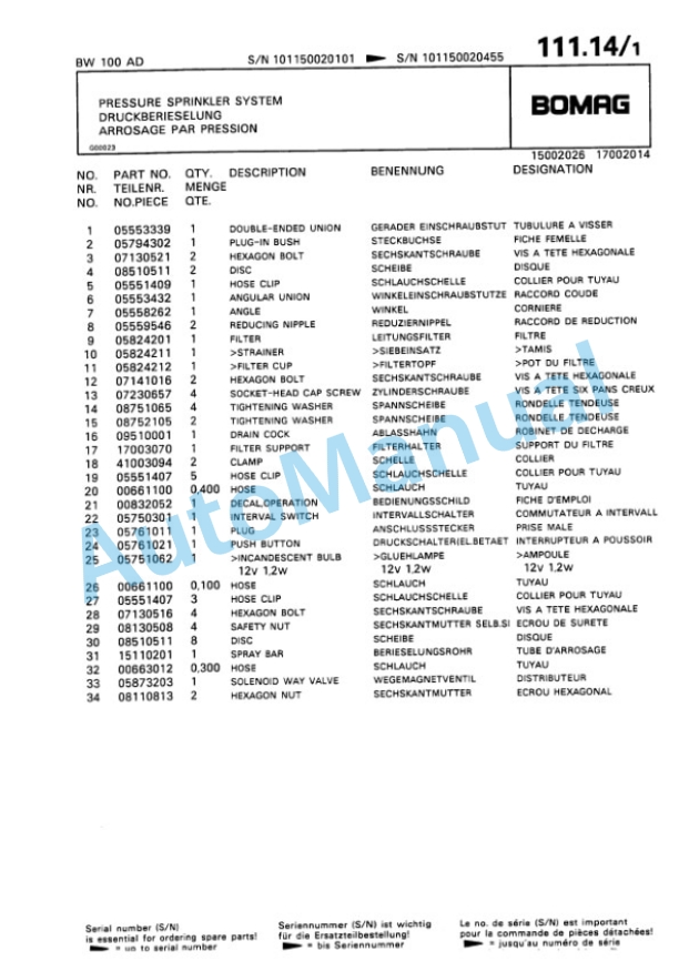 Bomag BW 100 AD, BW 100 AC Double Vibratory Roller Spare Parts Catalogue 00810018 5 Bomag BW 100 AD, BW 100 AC Double Vibratory Roller Spare Parts Catalogue 00810018-5