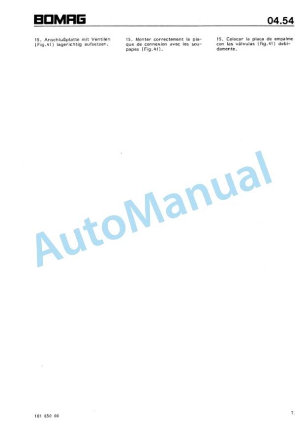 Bomag BW 100 AD, BW 120 AD, BW 130 AD Tandem Vibratory Roller Repair Instructions 00819120 2 Bomag BW 100 AD, BW 120 AD, BW 130 AD Tandem Vibratory Roller Repair Instructions 00819120-2