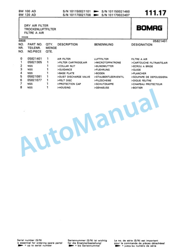 Bomag BW 100 AD, BW 120 AD Double Vibratory Roller Spare Parts Catalogue 00810118 5 Bomag BW 100 AD, BW 120 AD Double Vibratory Roller Spare Parts Catalogue 00810118-5