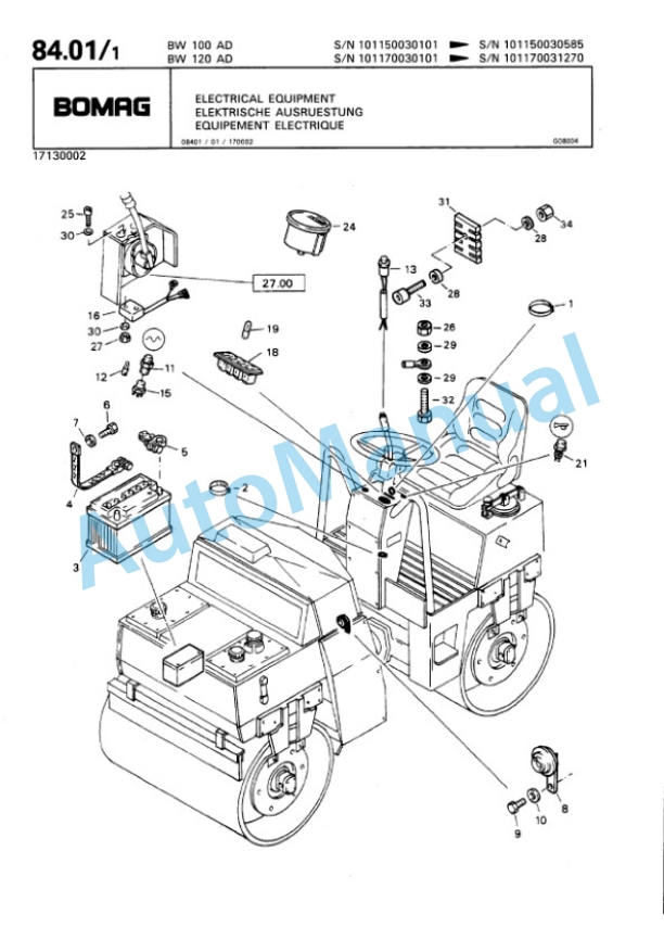 Bomag BW 100 AD, BW 120 AD Tandem Vibratory Roller Spare Parts Catalogue 00810051 3 Bomag BW 100 AD, BW 120 AD Tandem Vibratory Roller Spare Parts Catalogue 00810051-3