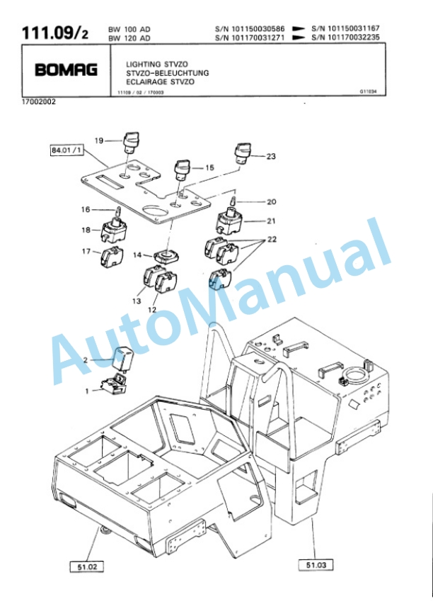 Bomag BW 100 AD, BW 120 AD Tandem Vibratory Roller Spare Parts Catalogue 00810051 4 Bomag BW 100 AD, BW 120 AD Tandem Vibratory Roller Spare Parts Catalogue 00810051-4