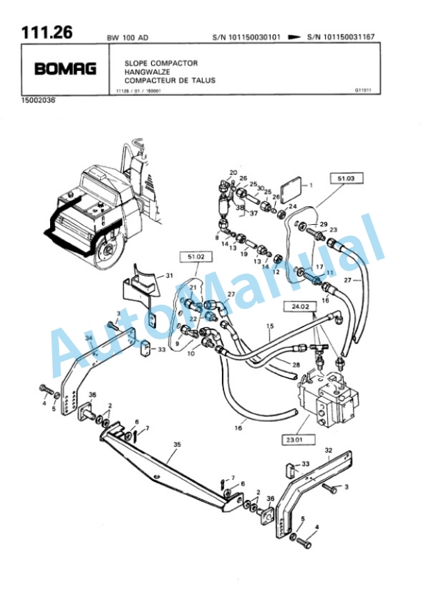 Bomag BW 100 AD, BW 120 AD Tandem Vibratory Roller Spare Parts Catalogue 00810051 5 Bomag BW 100 AD, BW 120 AD Tandem Vibratory Roller Spare Parts Catalogue 00810051-5