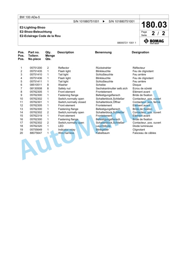 Bomag BW 100 ADe-5 Tandem Vibratory Roller Spare Parts Catalogue 00826733 5 Bomag BW 100 ADe-5 Tandem Vibratory Roller Spare Parts Catalogue 00826733-5