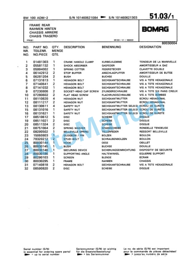 Bomag BW 100 ADM-2 Tandem Vibratory Roller Spare Parts Catalogue 00810282 2 Bomag BW 100 ADM-2 Tandem Vibratory Roller Spare Parts Catalogue 00810282-2