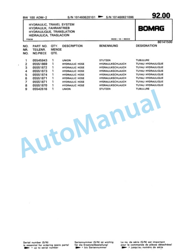 Bomag BW 100 ADM-2 Tandem Vibratory Roller Spare Parts Catalogue 00810282 3 Bomag BW 100 ADM-2 Tandem Vibratory Roller Spare Parts Catalogue 00810282-3