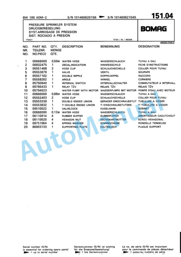 Bomag BW 100 ADM-2 Tandem Vibratory Roller Spare Parts Catalogue 00810282 5 Bomag BW 100 ADM-2 Tandem Vibratory Roller Spare Parts Catalogue 00810282-5