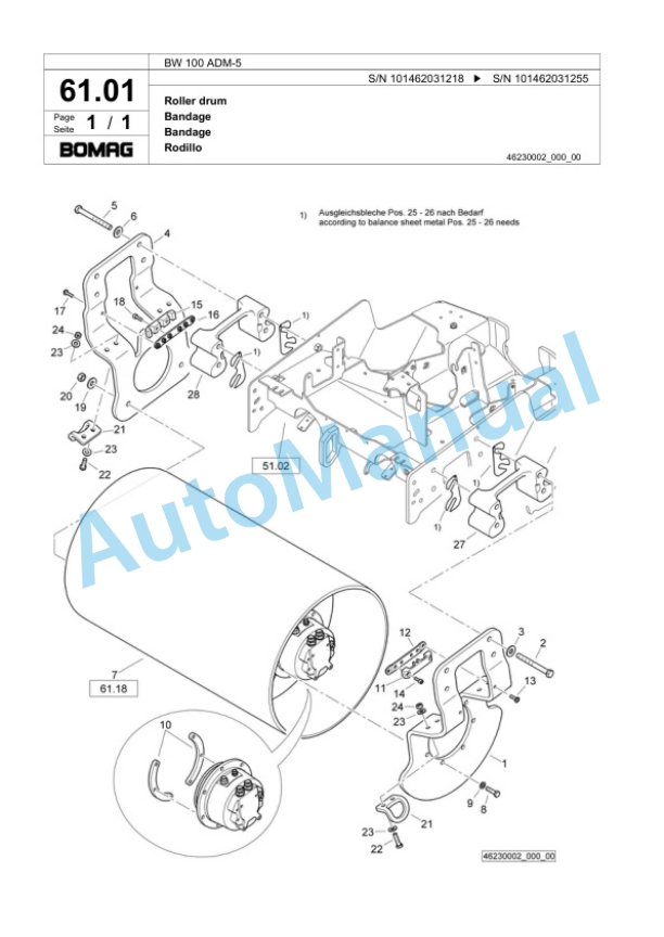 Bomag BW 100 ADM-5 Tandem Vibratory Roller Spare Parts Catalogue 00818711 2 Bomag BW 100 ADM-5 Tandem Vibratory Roller Spare Parts Catalogue 00818711-2