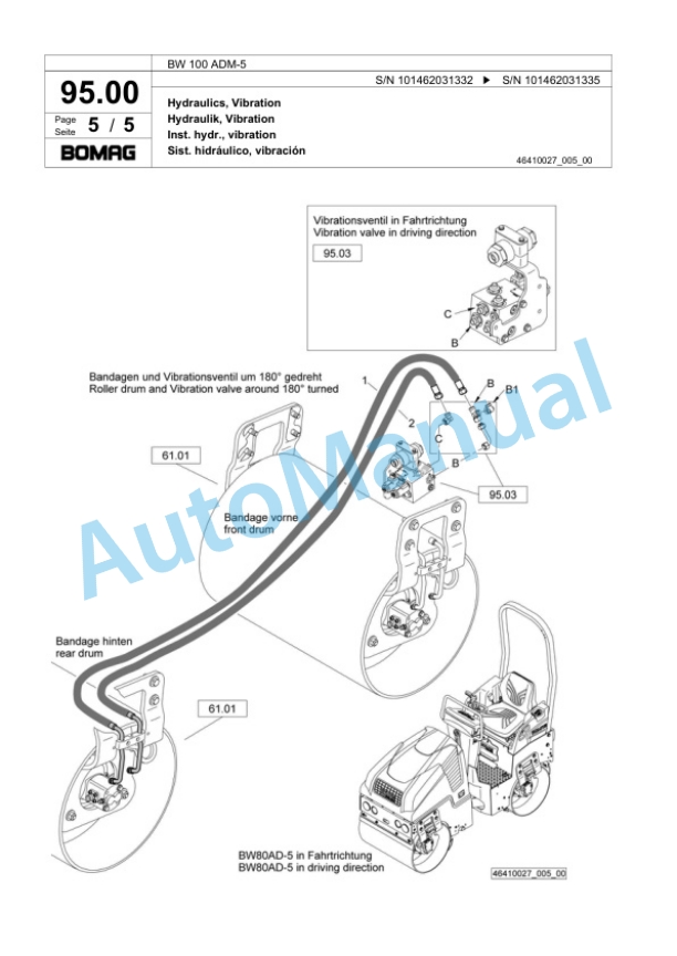 Bomag BW 100 ADM-5 Tandem Vibratory Roller Spare Parts Catalogue 00818711 3 Bomag BW 100 ADM-5 Tandem Vibratory Roller Spare Parts Catalogue 00818711-3