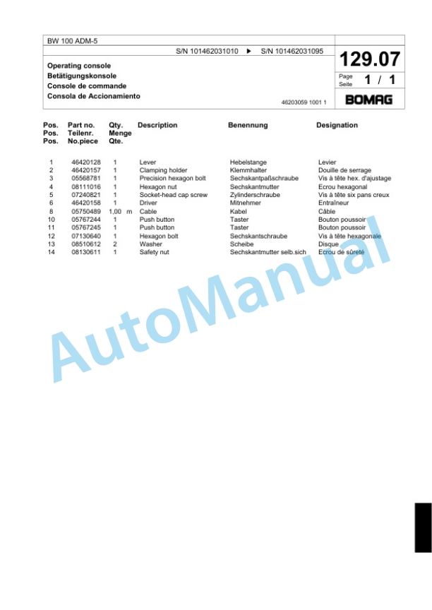 Bomag BW 100 ADM-5 Tandem Vibratory Roller Spare Parts Catalogue 00818711 5 Bomag BW 100 ADM-5 Tandem Vibratory Roller Spare Parts Catalogue 00818711-5