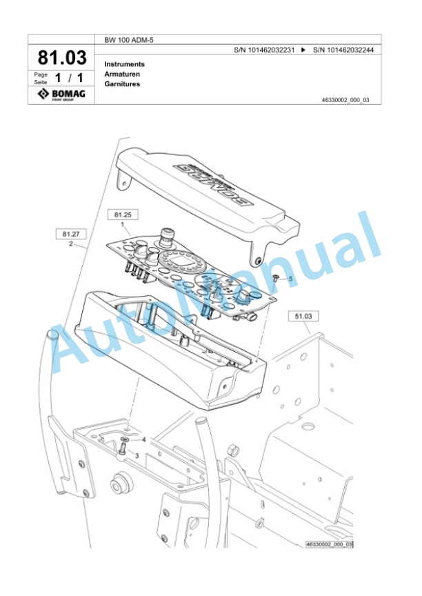 Bomag BW 100 ADM-5 Tandem Vibratory Roller Spare Parts Catalogue 00824121 2 Bomag BW 100 ADM-5 Tandem Vibratory Roller Spare Parts Catalogue 00824121-2