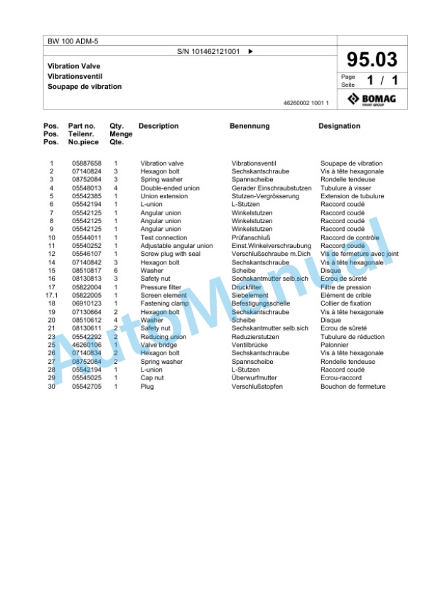 Bomag BW 100 ADM-5 Tandem Vibratory Roller Spare Parts Catalogue 00825289 2 Bomag BW 100 ADM-5 Tandem Vibratory Roller Spare Parts Catalogue 00825289-2