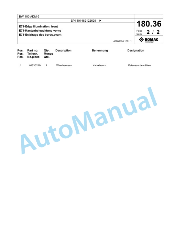 Bomag BW 100 ADM-5 Tandem Vibratory Roller Spare Parts Catalogue 00825289 4 Bomag BW 100 ADM-5 Tandem Vibratory Roller Spare Parts Catalogue 00825289-4