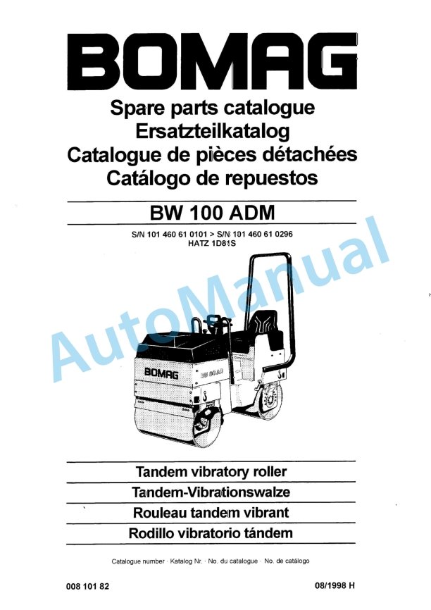 Bomag BW 100 ADM Tandem Vibratory Roller Spare Parts Catalogue 00810182 1 Bomag BW 100 ADM Tandem Vibratory Roller Spare Parts Catalogue 00810182