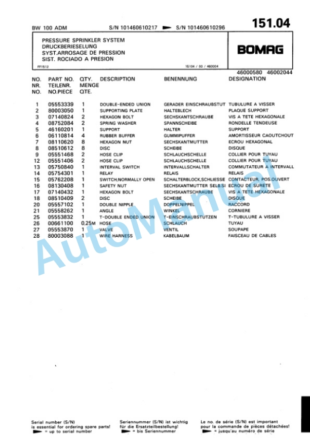 Bomag BW 100 ADM Tandem Vibratory Roller Spare Parts Catalogue 00810182 5 Bomag BW 100 ADM Tandem Vibratory Roller Spare Parts Catalogue 00810182-5