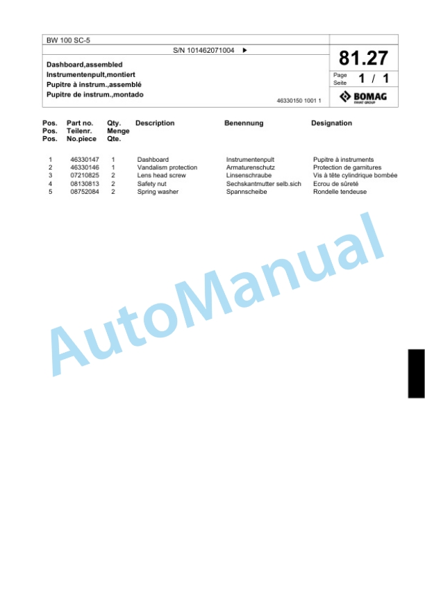 Bomag BW 100 SC-5 Tandem Vibratory Roller Spare Parts Catalogue 00818715 3 Bomag BW 100 SC-5 Tandem Vibratory Roller Spare Parts Catalogue 00818715-3