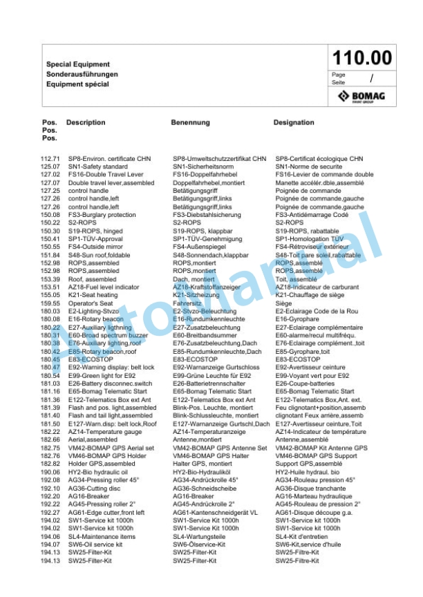 Bomag BW 100 SC-5 Tandem Vibratory Roller Spare Parts Catalogue 00825297 3 Bomag BW 100 SC-5 Tandem Vibratory Roller Spare Parts Catalogue 00825297-3