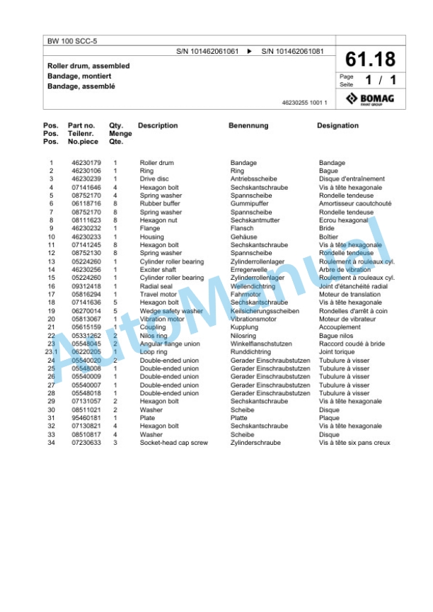 Bomag BW 100 SCC-5 Combination Roller Spare Parts Catalogue 00824127 2 Bomag BW 100 SCC-5 Combination Roller Spare Parts Catalogue 00824127-2
