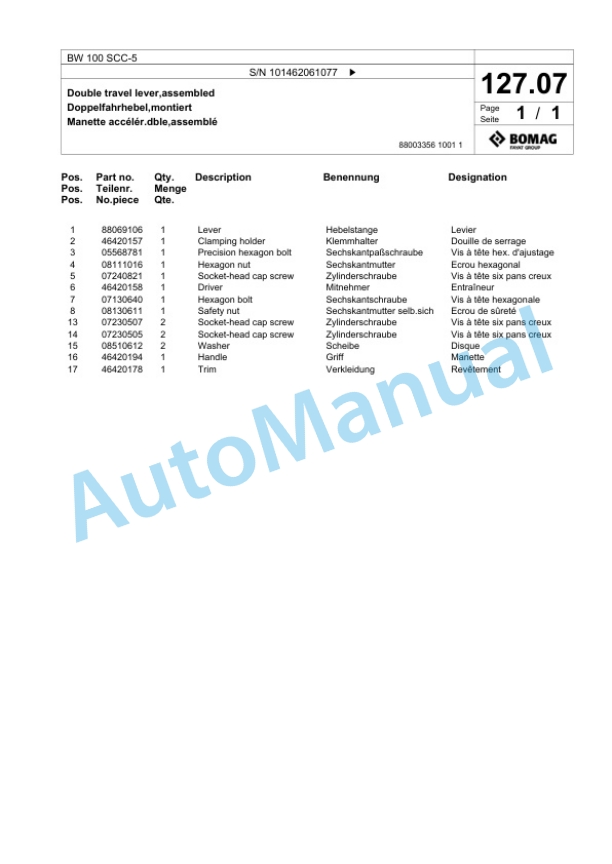 Bomag BW 100 SCC-5 Combination Roller Spare Parts Catalogue 00824127 5 Bomag BW 100 SCC-5 Combination Roller Spare Parts Catalogue 00824127-5