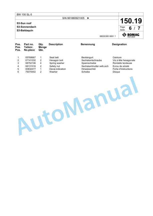 Bomag BW 100 SL-5 Tandem Vibratory Roller Spare Parts Catalogue 00827053 4 Bomag BW 100 SL-5 Tandem Vibratory Roller Spare Parts Catalogue 00827053-4