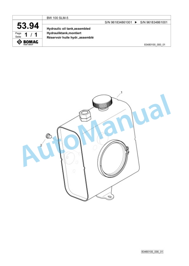Bomag BW 100 SLM-5 Tandem Vibratory Roller Spare Parts Catalogue 00827125 2 Bomag BW 100 SLM-5 Tandem Vibratory Roller Spare Parts Catalogue 00827125-2