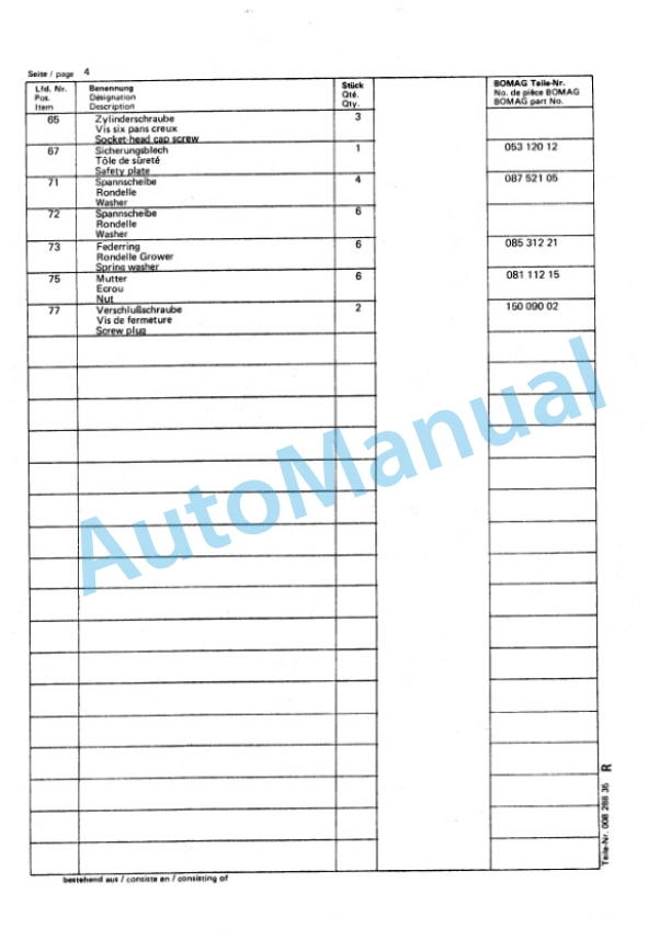 Bomag BW 101 A Tandem Vibratory Roller Spare Parts Catalogue 00812802 FR 3 Bomag BW 101 A Tandem Vibratory Roller Spare Parts Catalogue 00812802 FR-3