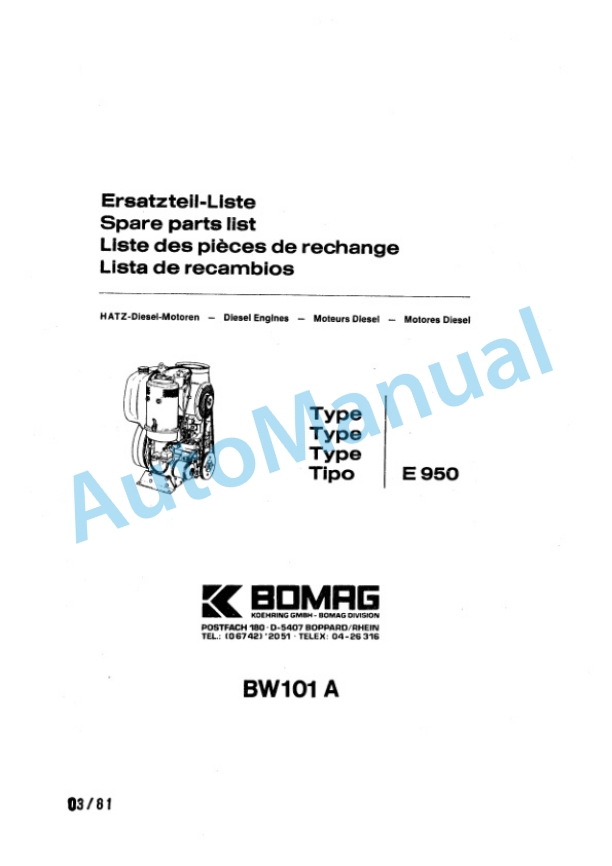 Bomag BW 101 A Tandem Vibratory Roller Spare Parts Catalogue 00812802 FR 4 Bomag BW 101 A Tandem Vibratory Roller Spare Parts Catalogue 00812802 FR-4