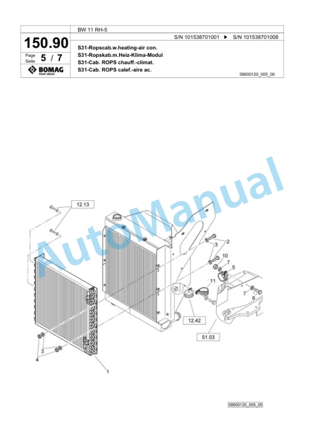 Bomag BW 11 RH-5 Pneumatic Tyred Roller Spare Parts Catalogue 00824749 4 Bomag BW 11 RH-5 Pneumatic Tyred Roller Spare Parts Catalogue 00824749-4
