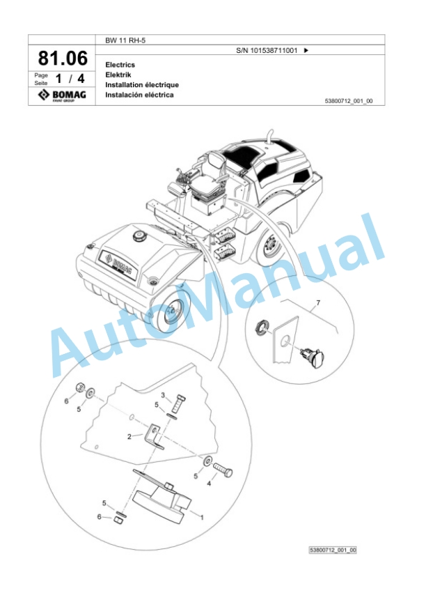 Bomag BW 11 RH-5 Pneumatic Tyred Roller Spare Parts Catalogue 00824993 2 Bomag BW 11 RH-5 Pneumatic Tyred Roller Spare Parts Catalogue 00824993-2