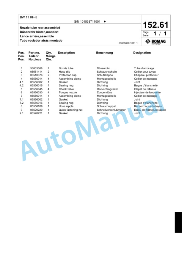 Bomag BW 11 RH-5 Pneumatic Tyred Roller Spare Parts Catalogue 00824993 5 Bomag BW 11 RH-5 Pneumatic Tyred Roller Spare Parts Catalogue 00824993-5