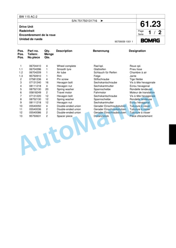 Bomag BW 115 AC-2 Tandem Vibratory Roller Spare Parts Catalogue 00817460 3 Bomag BW 115 AC-2 Tandem Vibratory Roller Spare Parts Catalogue 00817460-3