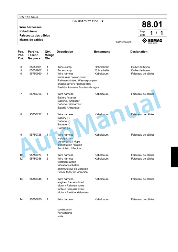 Bomag BW 115 AC-3 Tandem Vibratory Roller Spare Parts Catalogue 00818693 5 Bomag BW 115 AC-3 Tandem Vibratory Roller Spare Parts Catalogue 00818693-5