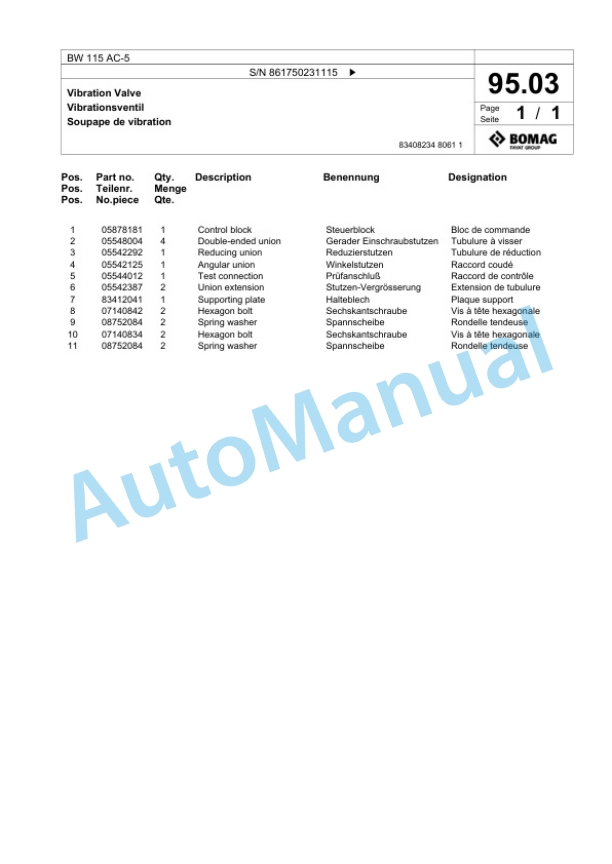 Bomag BW 115 AC-5 Tandem Vibratory Roller Spare Parts Catalogue 00824933 4 Bomag BW 115 AC-5 Tandem Vibratory Roller Spare Parts Catalogue 00824933-4