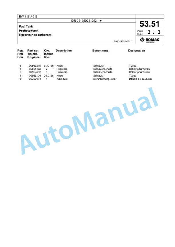 Bomag BW 115 AC-5 Tandem Vibratory Roller Spare Parts Catalogue 00826191 2 Bomag BW 115 AC-5 Tandem Vibratory Roller Spare Parts Catalogue 00826191-2
