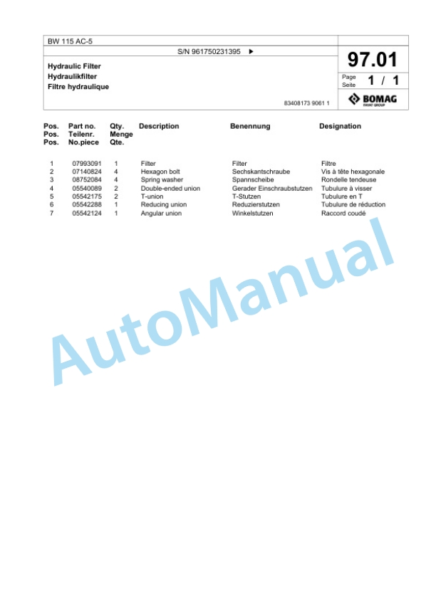 Bomag BW 115 AC-5 Tandem Vibratory Roller Spare Parts Catalogue 00826191 5 Bomag BW 115 AC-5 Tandem Vibratory Roller Spare Parts Catalogue 00826191-5