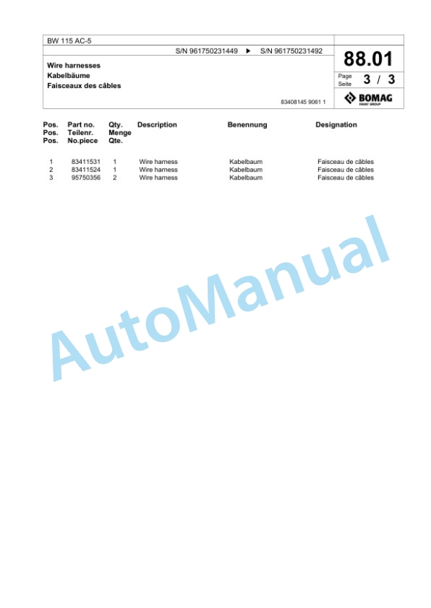 Bomag BW 115 AC-5 Tandem Vibratory Roller Spare Parts Catalogue 00826919 4 Bomag BW 115 AC-5 Tandem Vibratory Roller Spare Parts Catalogue 00826919-4