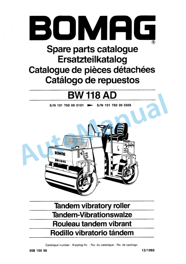 Bomag BW 118 AD Tandem Vibratory Roller Spare Parts Catalogue 00810056 1 Bomag BW 118 AD Tandem Vibratory Roller Spare Parts Catalogue 00810056