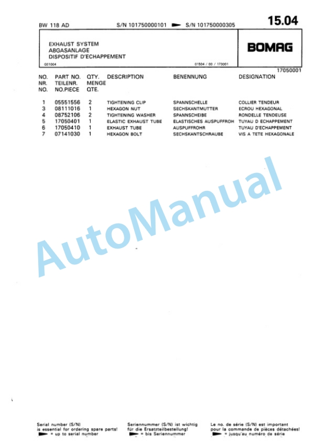 Bomag BW 118 AD Tandem Vibratory Roller Spare Parts Catalogue 00810056 2 Bomag BW 118 AD Tandem Vibratory Roller Spare Parts Catalogue 00810056-2