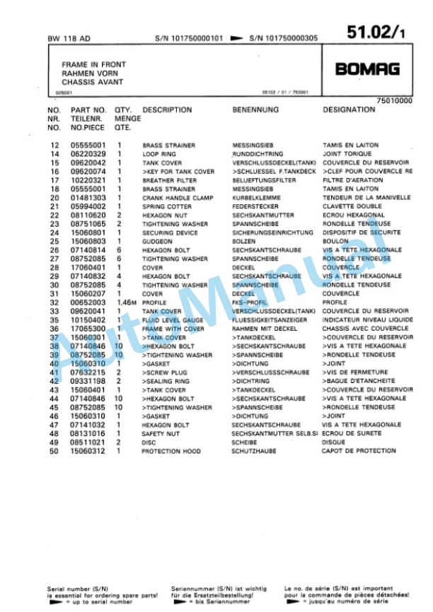 Bomag BW 118 AD Tandem Vibratory Roller Spare Parts Catalogue 00810056 4 Bomag BW 118 AD Tandem Vibratory Roller Spare Parts Catalogue 00810056-4