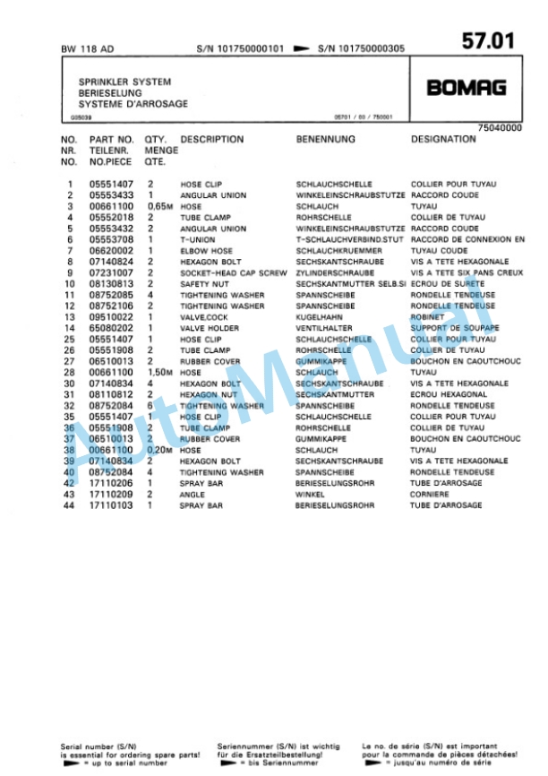 Bomag BW 118 AD Tandem Vibratory Roller Spare Parts Catalogue 00810056 5 Bomag BW 118 AD Tandem Vibratory Roller Spare Parts Catalogue 00810056-5
