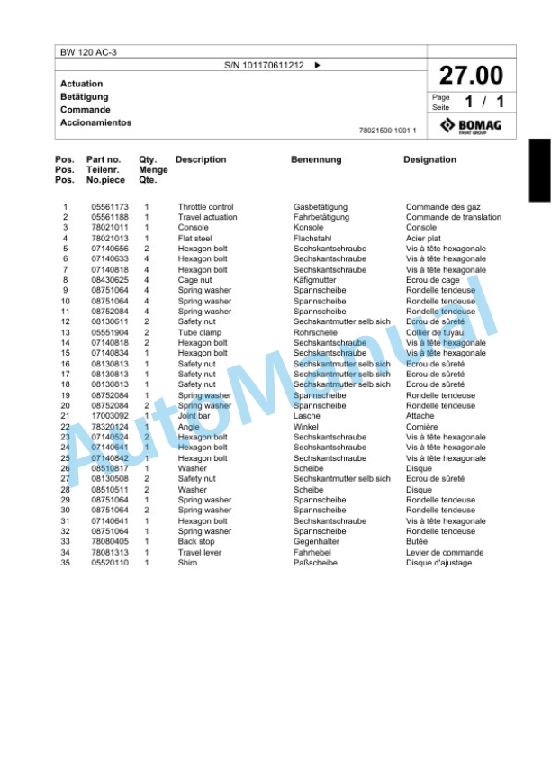 Bomag BW 120 AC-3 Combination Roller Spare Parts Catalogue 00817462 2 Bomag BW 120 AC-3 Combination Roller Spare Parts Catalogue 00817462-2