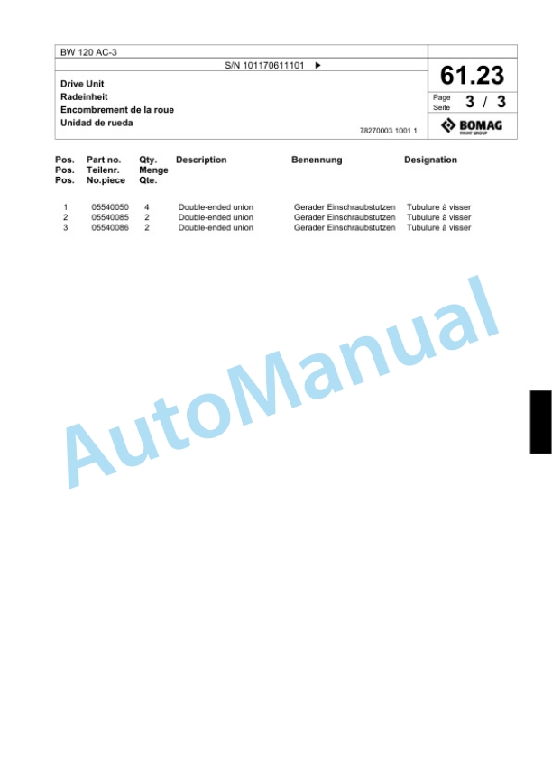 Bomag BW 120 AC-3 Combination Roller Spare Parts Catalogue 00817462 3 Bomag BW 120 AC-3 Combination Roller Spare Parts Catalogue 00817462-3