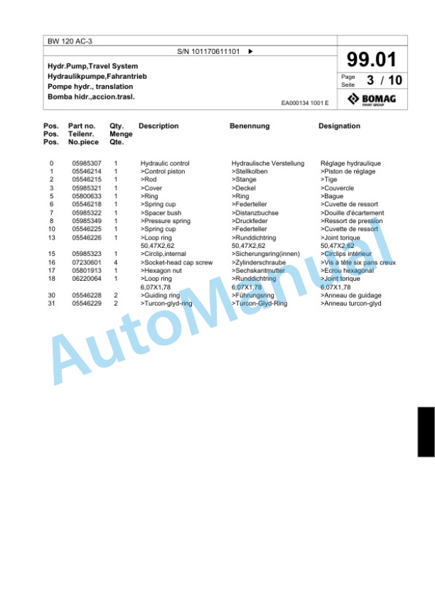 Bomag BW 120 AC-3 Combination Roller Spare Parts Catalogue 00817462 4 Bomag BW 120 AC-3 Combination Roller Spare Parts Catalogue 00817462-4