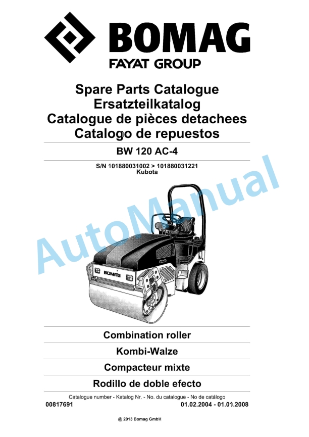 Bomag BW 120 AC-4 Combination Roller Spare Parts Catalogue 00817691 1 Bomag BW 120 AC-4 Combination Roller Spare Parts Catalogue 00817691